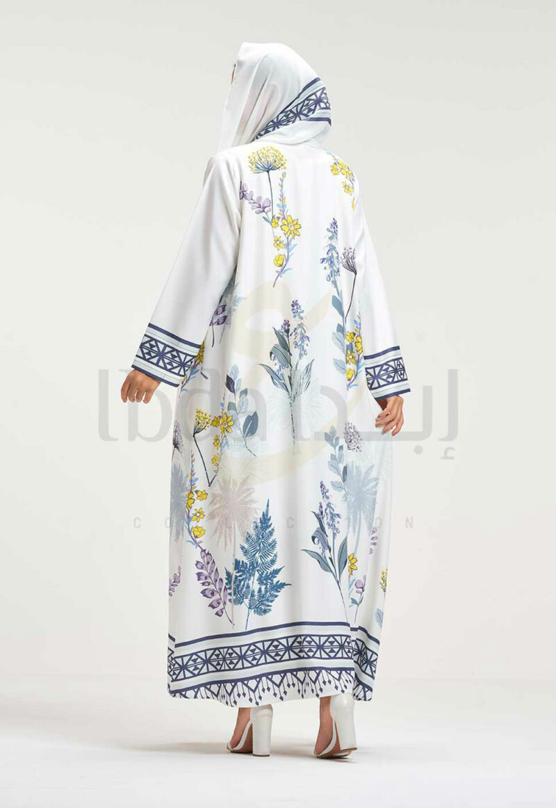 Black & White Printed Abaya with Botanical Pattern - Image 4