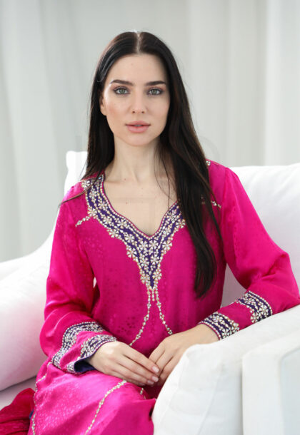 Vibrant Fuchsia Kaftan with Embroidered Detailing