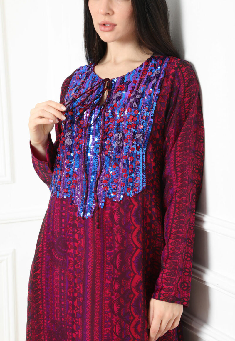 Bold Red & Blue Sequin-Embellished Kaftan - Image 2