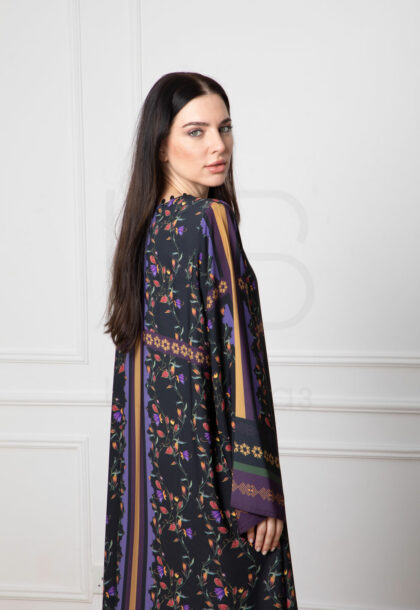 Elegant Embroidered Kaftan in Black-Purple, Beige-Gold and White-Mint Pattern
