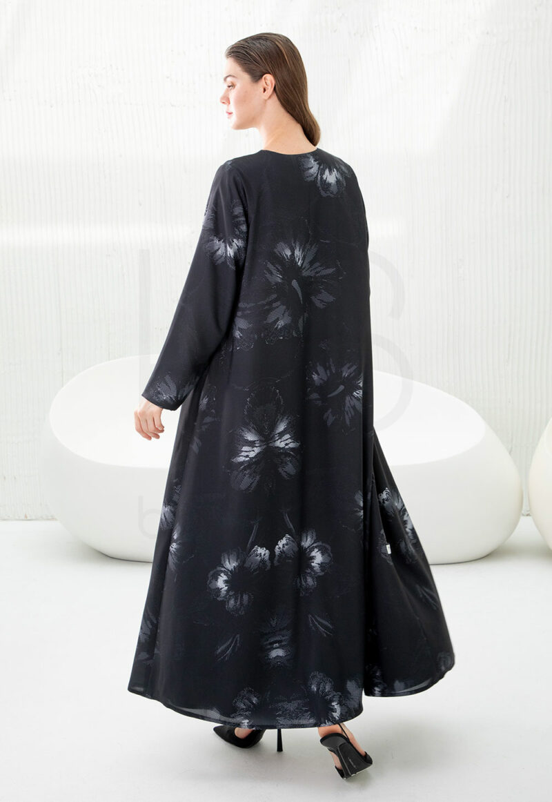 Black Printed Abaya with Abstract Floral & Beaded Detail - Image 3