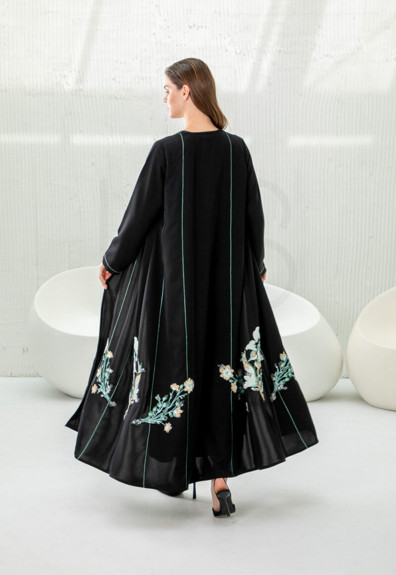 Black Abaya with Embroidered Floral Side - Image 3