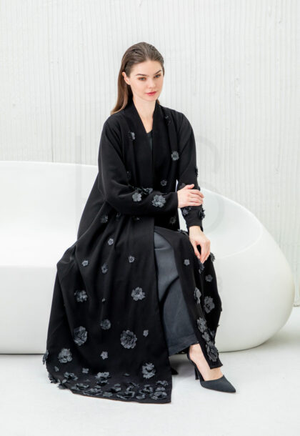 Black Abaya with 3D Floral Embroidery Detail