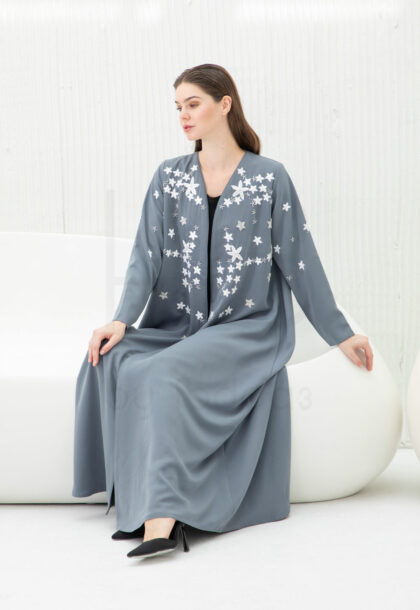 Grey Abaya with Embroidered Star Pattern Detail