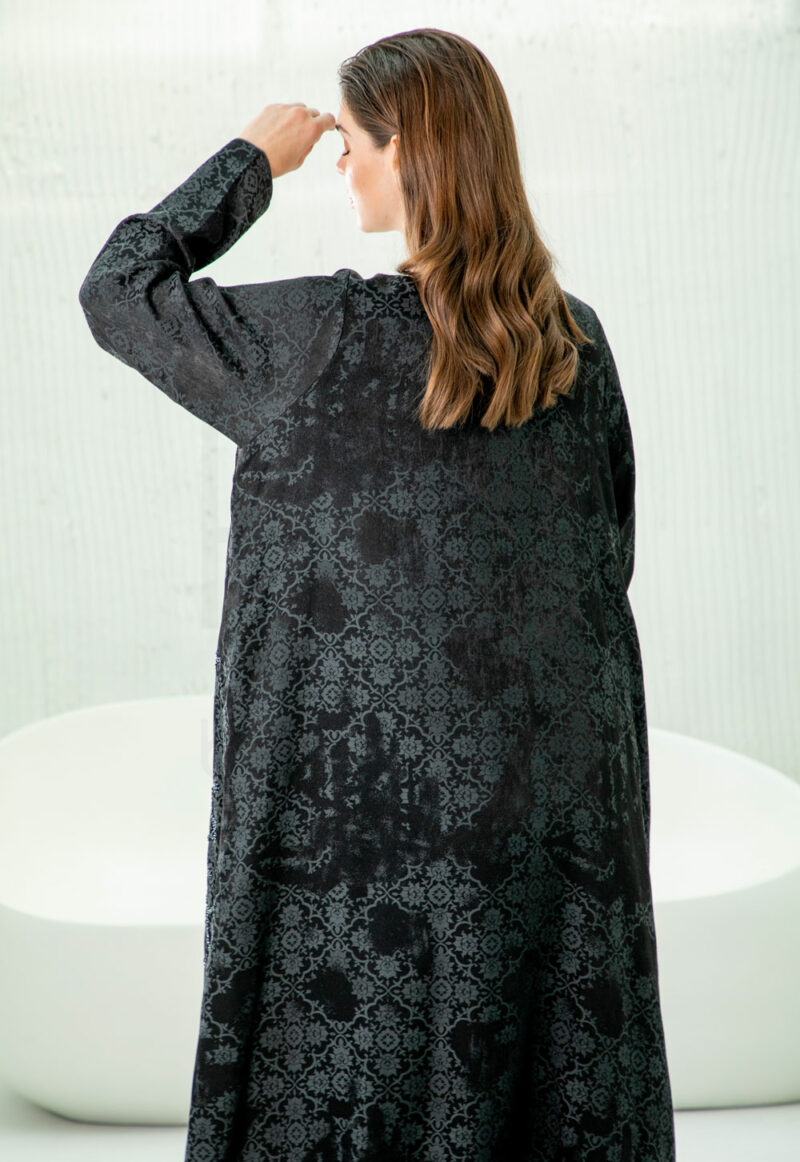 Dark Navy Embroidered Abaya with Geometric Pattern Detail - Image 3