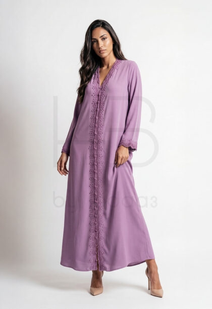 EH-31 | Lavender V-Neck Kaftan with Beaded Placket Detail